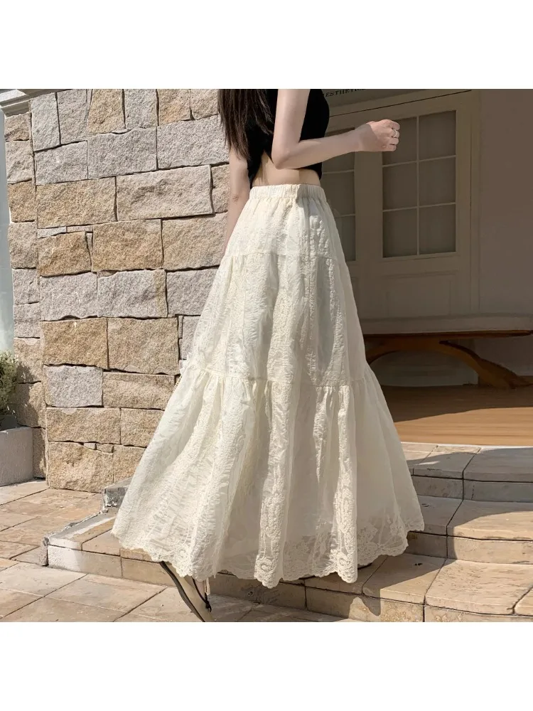 Elegant Lace Embroidery Hem Half Skirt High Waist Slimming A-Line Umbrella Long Skirt for plus Size Women Spring Summer
Elegant Lace Embroidery Hem Half Skirt High Waist Slimming A-Line Umbrella Long Skirt for plus Size Women Spring Summer