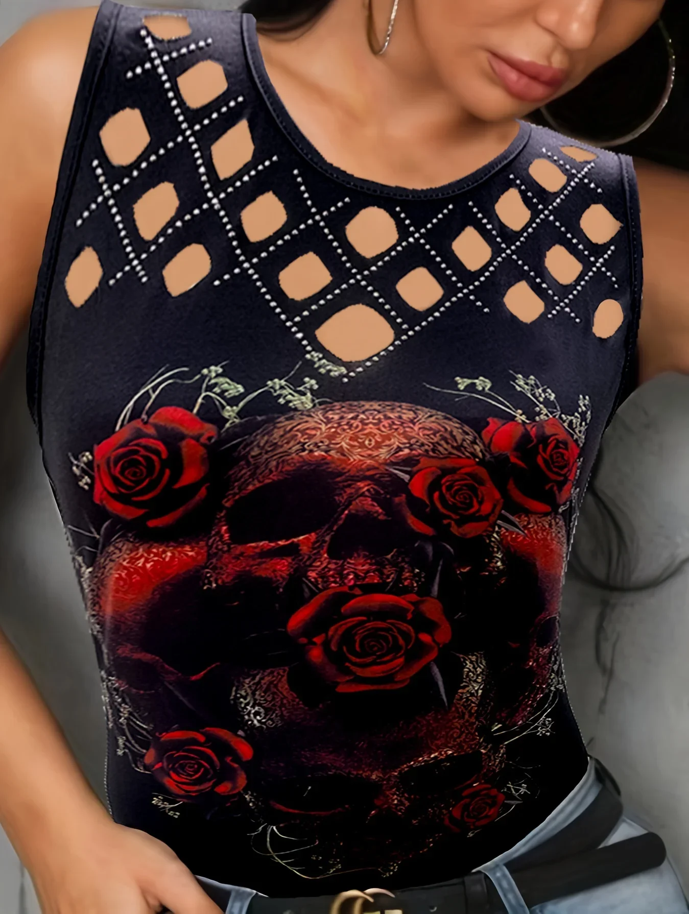 Hollow Rose Print Vest Sleeveless Women Tank Top Summer Personalized Round Neck Slim Fit FashionT-shirt
Hollow Rose Print Vest Sleeveless Women Tank Top Summer Personalized Round Neck Slim Fit FashionT-shirt