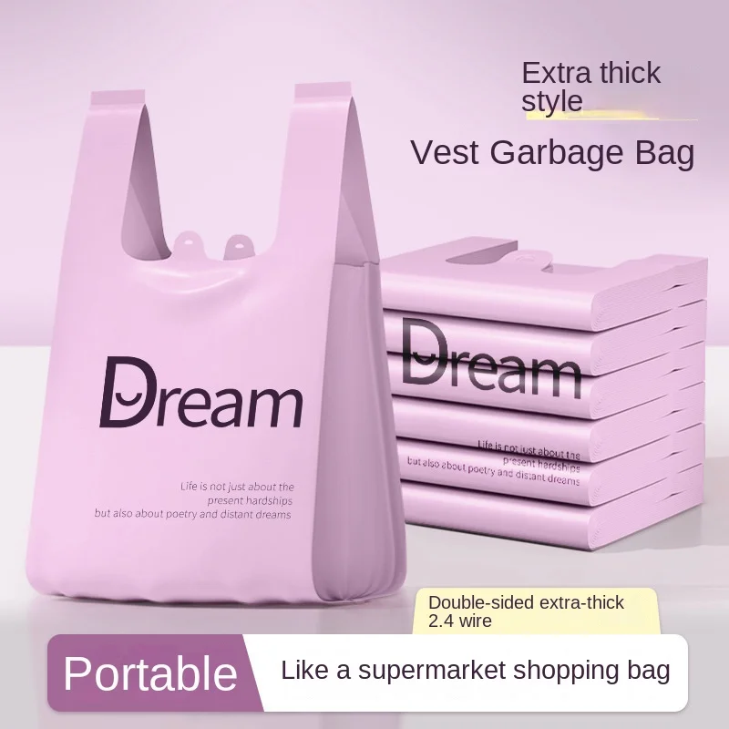 Vest-style printed garbage bag household kitchen thickened and difficult to break portable bag with handheld bag vest bag
Vest-style printed garbage bag household kitchen thickened and difficult to break portable bag with handheld bag vest bag