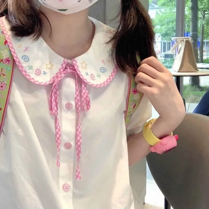 Japanese Doll Collar Cute T Shirt Bubble Short Sleeve Blouse Female Sweet Loose Preppy Style Summer 2024 Casaul Harajuku Tops
Japanese Doll Collar Cute T Shirt Bubble Short Sleeve Blouse Female Sweet Loose Preppy Style Summer 2024 Casaul Harajuku Tops
