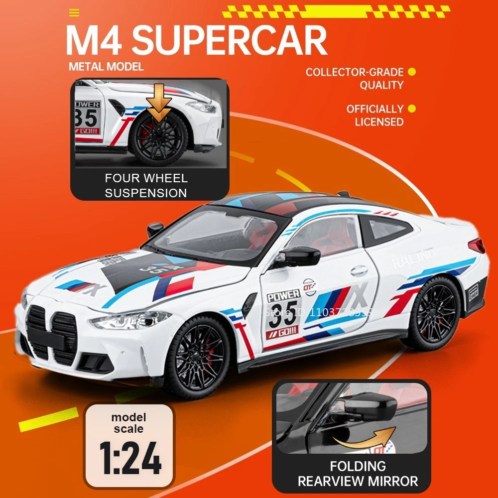 1:24 M4 M3 GTR E46 Supercar Model Toys Alloy Diecast Front Wheel Steering Shock Absorption Doors Opened Decoration Sports Cars
1:24 M4 M3 GTR E46 Supercar Model Toys Alloy Diecast Front Wheel Steering Shock Absorption Doors Opened Decoration Sports Cars