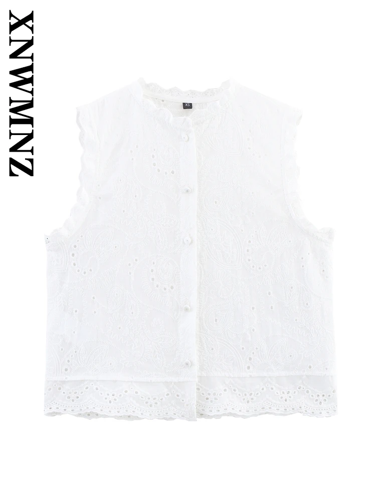 XNWMNZ 2025 Summer Woman Commuting Fashion Shoulder Vest Vintage Woman's White O-Collar Sleeveless Waistcoat Casual Floral Top
XNWMNZ 2025 Summer Woman Commuting Fashion Shoulder Vest Vintage Woman's White O-Collar Sleeveless Waistcoat Casual Floral Top