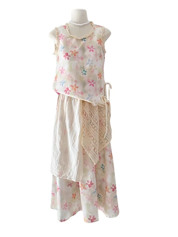 Summer 2025 Sweet Rainbow Floral Print Set Lace Vest Top Splicing Vintage Feel Skirt ort Sve V-ne Two-piece Ensemble
Summer 2025 Sweet Rainbow Floral Print Set Lace Vest Top Splicing Vintage Feel Skirt ort Sve V-ne Two-piece Ensemble