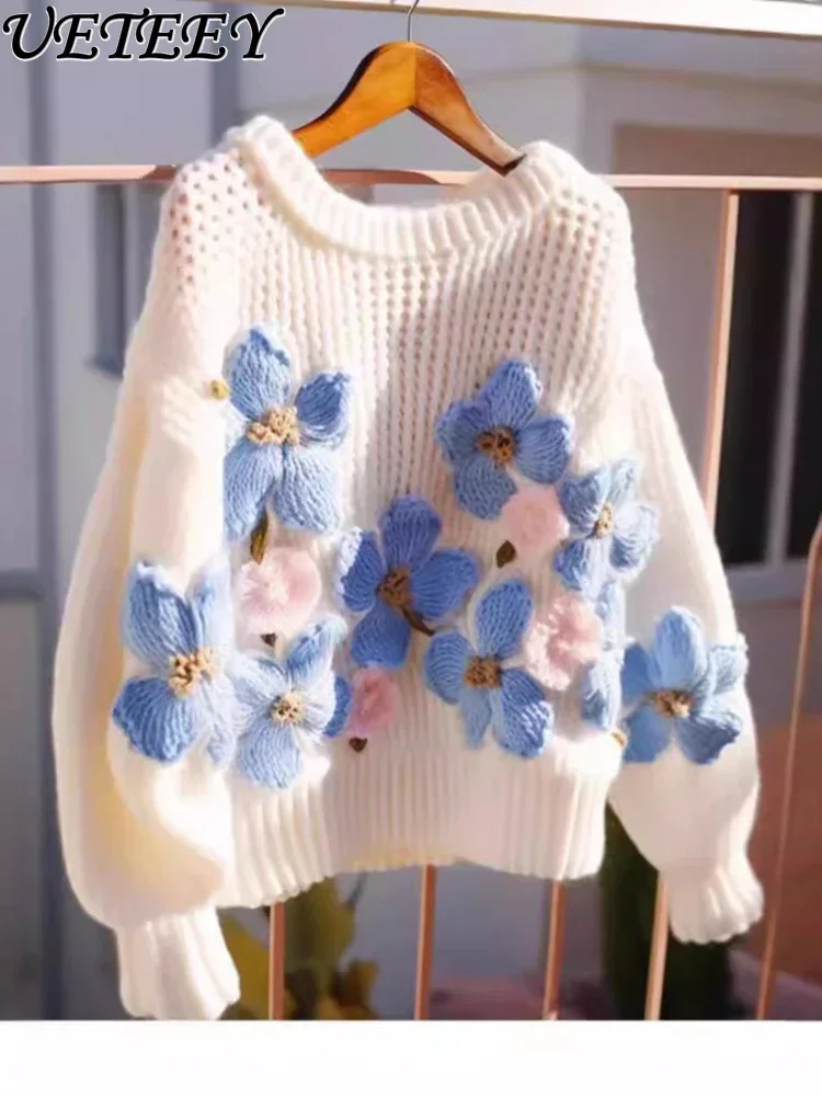 Gentle Soft Waxy Loose Casual Sweater Top Women's New Autumn Winter Sweaters Sweet Blue Flower Long Sleeve Knitted Pullover Lady
Gentle Soft Waxy Loose Casual Sweater Top Women's New Autumn Winter Sweaters Sweet Blue Flower Long Sleeve Knitted Pullover Lady