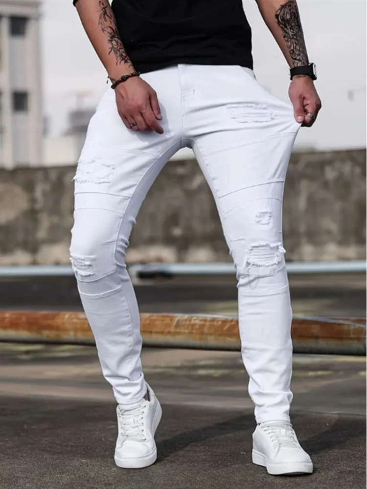 Men White Skinny Stretch Jeans Spring Casual High Street Fashion Biker American Trend Denim Pants Distressed Hip Hop Trousers
Men White Skinny Stretch Jeans Spring Casual High Street Fashion Biker American Trend Denim Pants Distressed Hip Hop Trousers