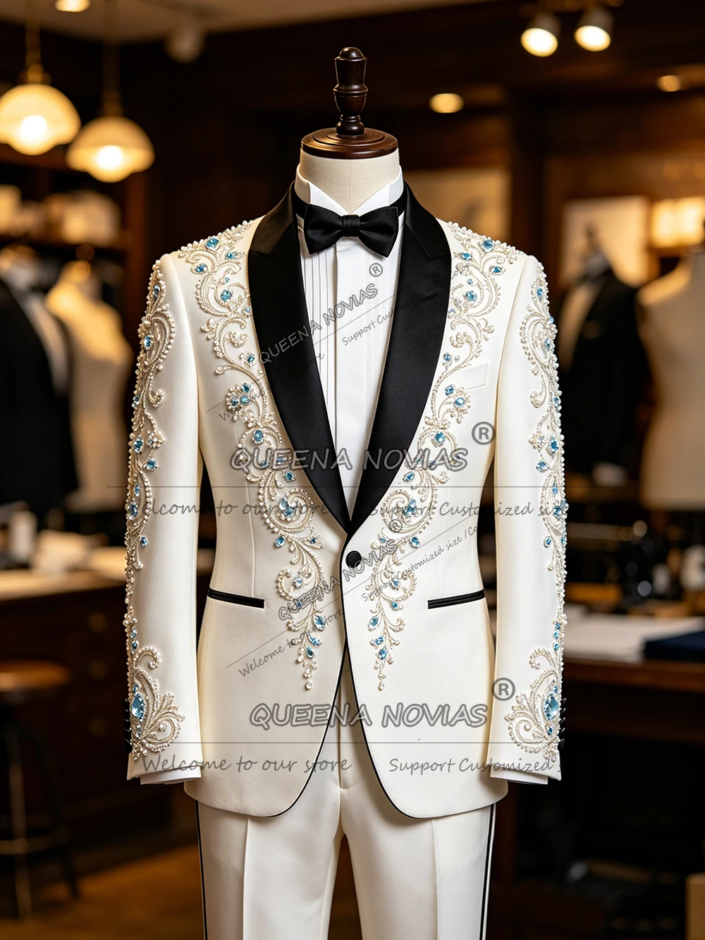 Beaded Stones Men's Suit Black Label Prom Blazer Trousers 2 Piece Man Business Party Outfits Customized Groom Wedding Tuxedos
Beaded Stones Men's Suit Black Label Prom Blazer Trousers 2 Piece Man Business Party Outfits Customized Groom Wedding Tuxedos