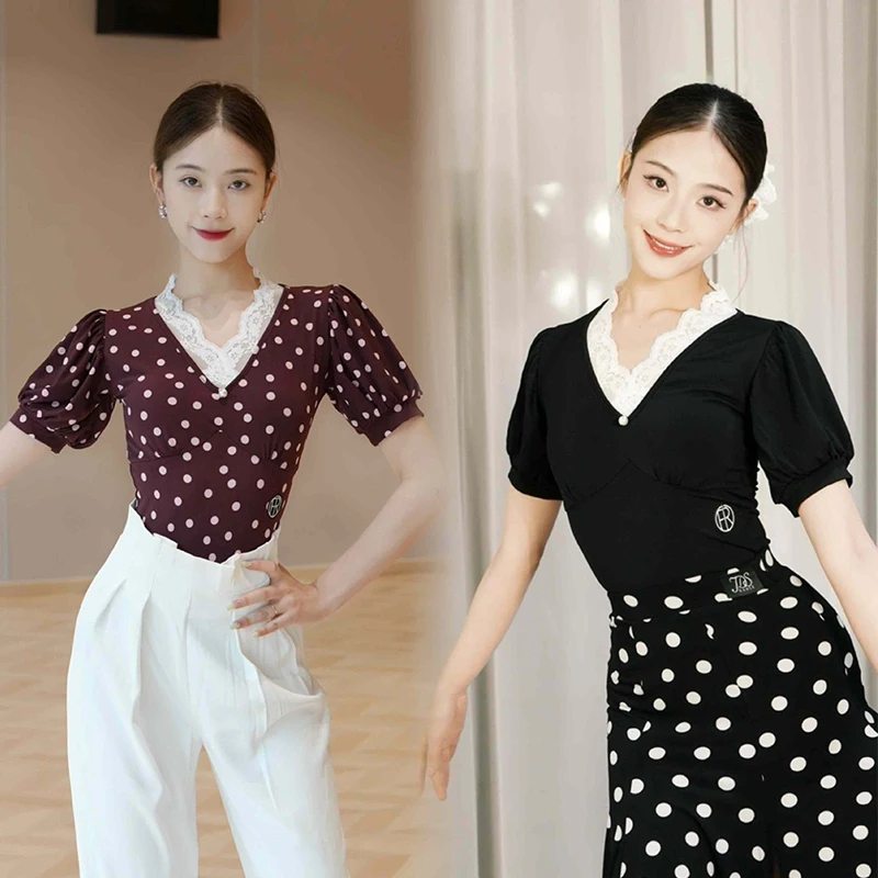 Ballroom Dance Clothes Lace V Neck Women Short Sleeves Tops Latin Dance Practice Clothing Adult Waltz Dance Costumes DNV24343
Ballroom Dance Clothes Lace V Neck Women Short Sleeves Tops Latin Dance Practice Clothing Adult Waltz Dance Costumes DNV24343