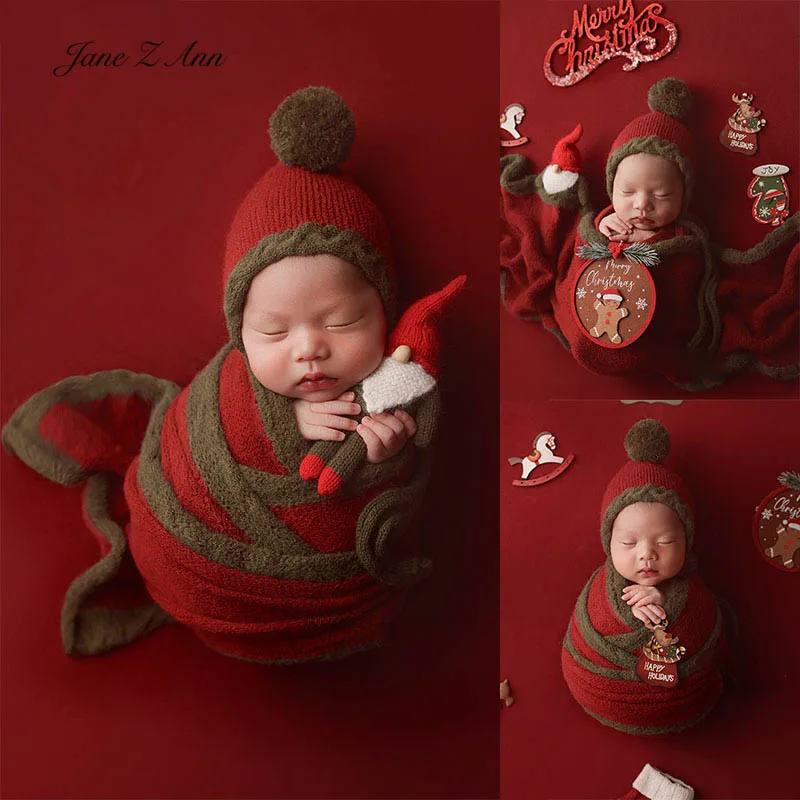 Рождественский реквизит для фотосъемки новорожденных, красная, зеленая вязаная шапка с помпоном, пеленальное одеяло + игрушка Санта, детский фотонаряд для праздничной тематики 
Рождественский реквизит для фотосъемки новорожденных, красная, зеленая вязаная шапка с помпоном, пеленальное одеяло + игрушка Санта, детский фотонаряд для праздничной тематики
