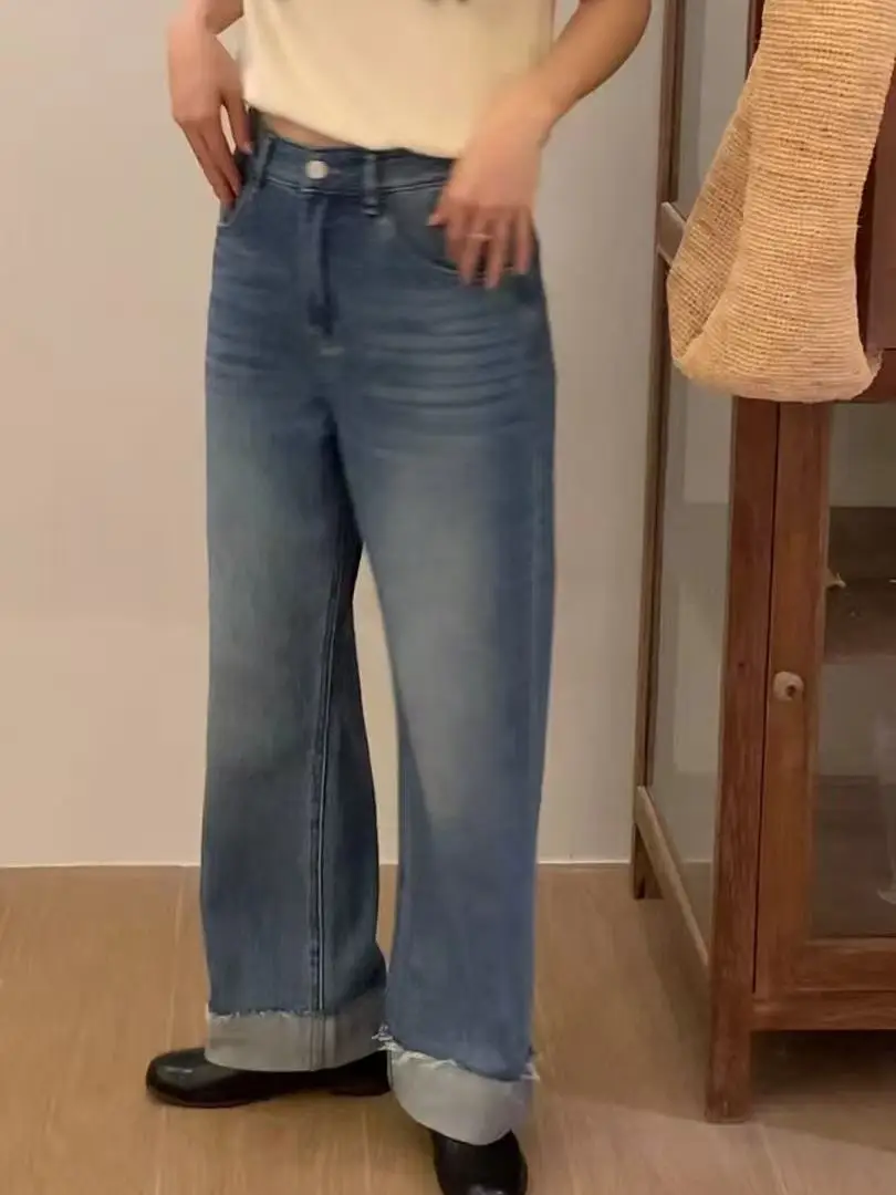 Slimming High Waist Elastic Cuffed Jeans Korean Style Versatile Concealing Flattering Women's Loose Fit Jeans Water Washed
Slimming High Waist Elastic Cuffed Jeans Korean Style Versatile Concealing Flattering Women's Loose Fit Jeans Water Washed