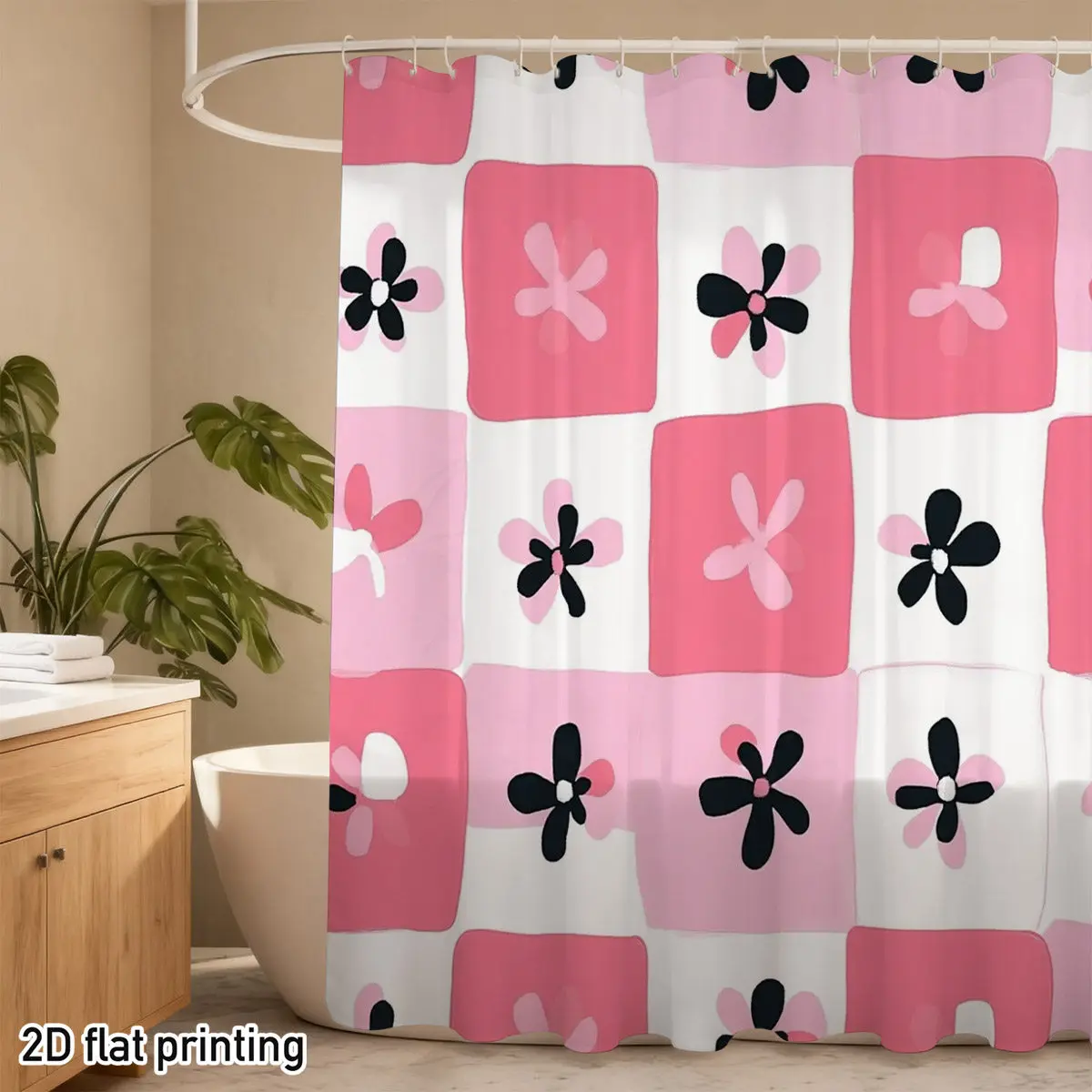 Shower Curtain Polyester Pink Floral Grid Pattern 2D Flat Waterproof Grommet Top Modern Bathroom Decor Gift
Shower Curtain Polyester Pink Floral Grid Pattern 2D Flat Waterproof Grommet Top Modern Bathroom Decor Gift