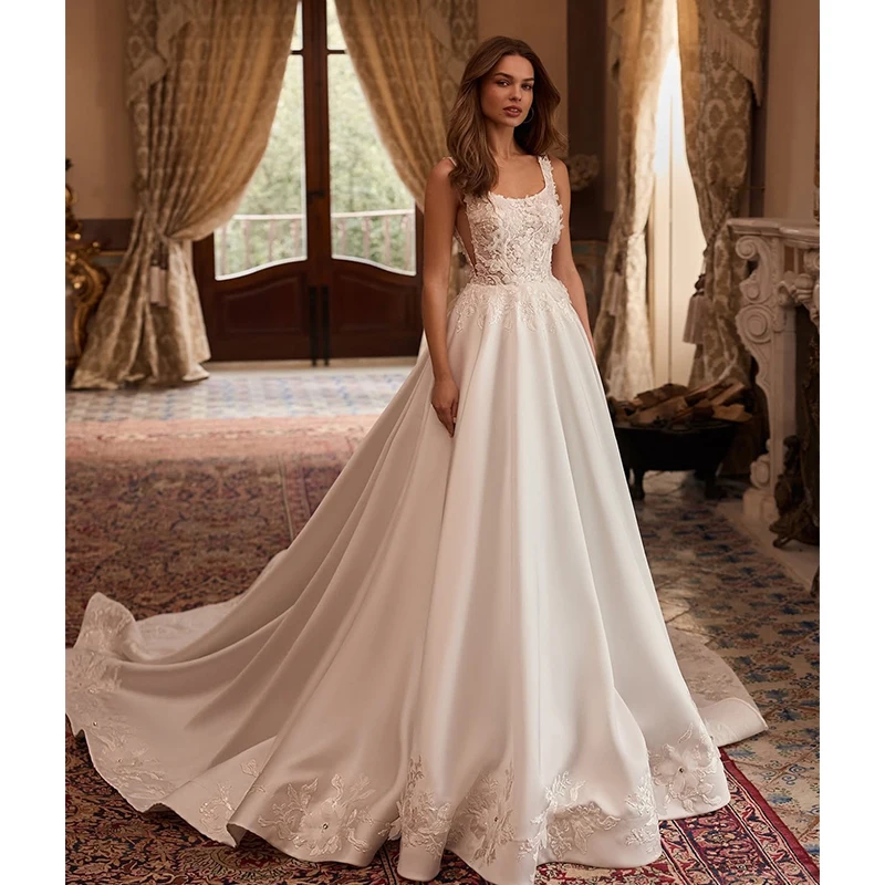 Robe MariéE Satin Graceful Wedding Dress Embroidery Lace With Satin A-Line Ballgown Sleeveless Square Collar Bridal Customized
Robe MariéE Satin Graceful Wedding Dress Embroidery Lace With Satin A-Line Ballgown Sleeveless Square Collar Bridal Customized