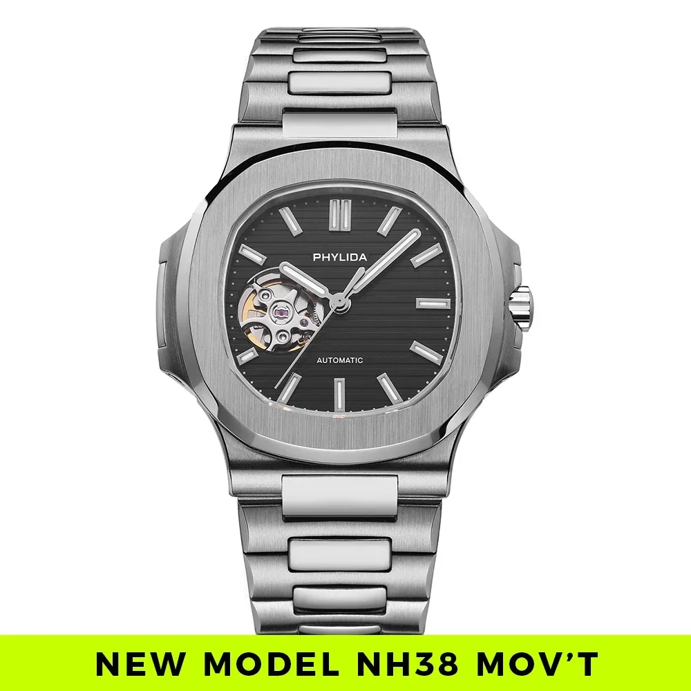 PHYLIDA Men's 40mm Skeleton Design Automatic Watch Black Dial with BGW9 Lume Special Edition Luxury Watch NH38A 5ATM
PHYLIDA Men's 40mm Skeleton Design Automatic Watch Black Dial with BGW9 Lume Special Edition Luxury Watch NH38A 5ATM