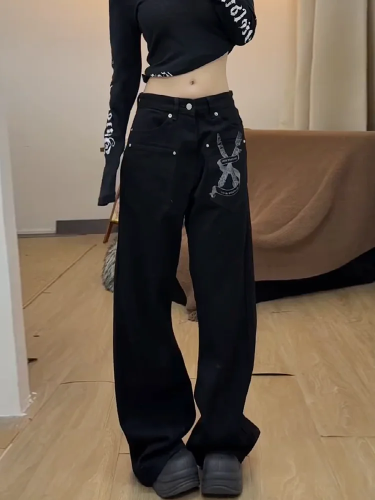 American Retro Black Print Jeans Women's Autumn Winter Loose Slim High Waist Straight Leg Wide Leg Pants Casual Style
American Retro Black Print Jeans Women's Autumn Winter Loose Slim High Waist Straight Leg Wide Leg Pants Casual Style