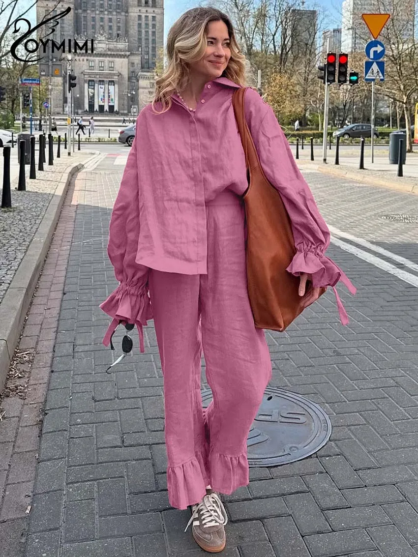 Oymimi повседневный розовый хлопковый комплект из двух предметов, женские модные рубашки с лацканами и длинными рукавами на шнуровке на пуговицах и брюки с рюшами, женские комплекты
Oymimi повседневный розовый хлопковый комплект из двух предметов, женские модные рубашки с лацканами и длинными рукавами на шнуровке на пуговицах и брюки с рюшами, женские комплекты