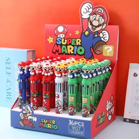 12/36pcs Super Mario Cartoon 10 Colors Ballpoint Pen Cute Cartoon Gel Pen Student Supplies Stationery Wholesale