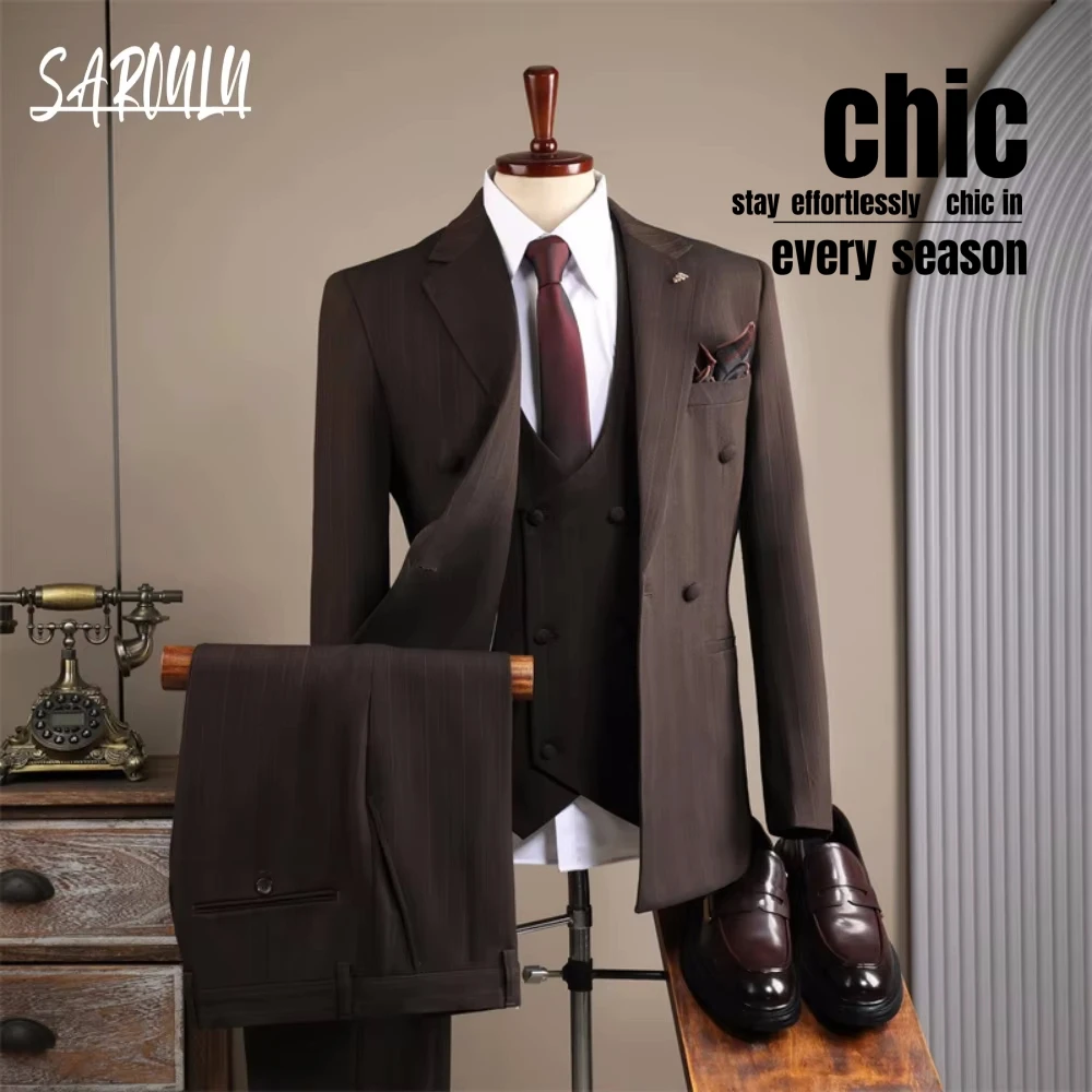 Celebrity Striped 3-pieces Tuxedo Elegant Notched Lapel Autumn Winter Fast Shipping Groom Wear Fashionable Men's Suit Set
Celebrity Striped 3-pieces Tuxedo Elegant Notched Lapel Autumn Winter Fast Shipping Groom Wear Fashionable Men's Suit Set