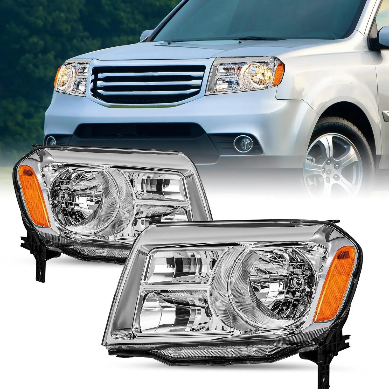 Headlight Assembly Pair Fit for 2012 2013 2014 2015 Honda Pilot OEM Halogen Headlamp Replacement Chrome Housing (Driver & Passen
Headlight Assembly Pair Fit for 2012 2013 2014 2015 Honda Pilot OEM Halogen Headlamp Replacement Chrome Housing (Driver & Passen