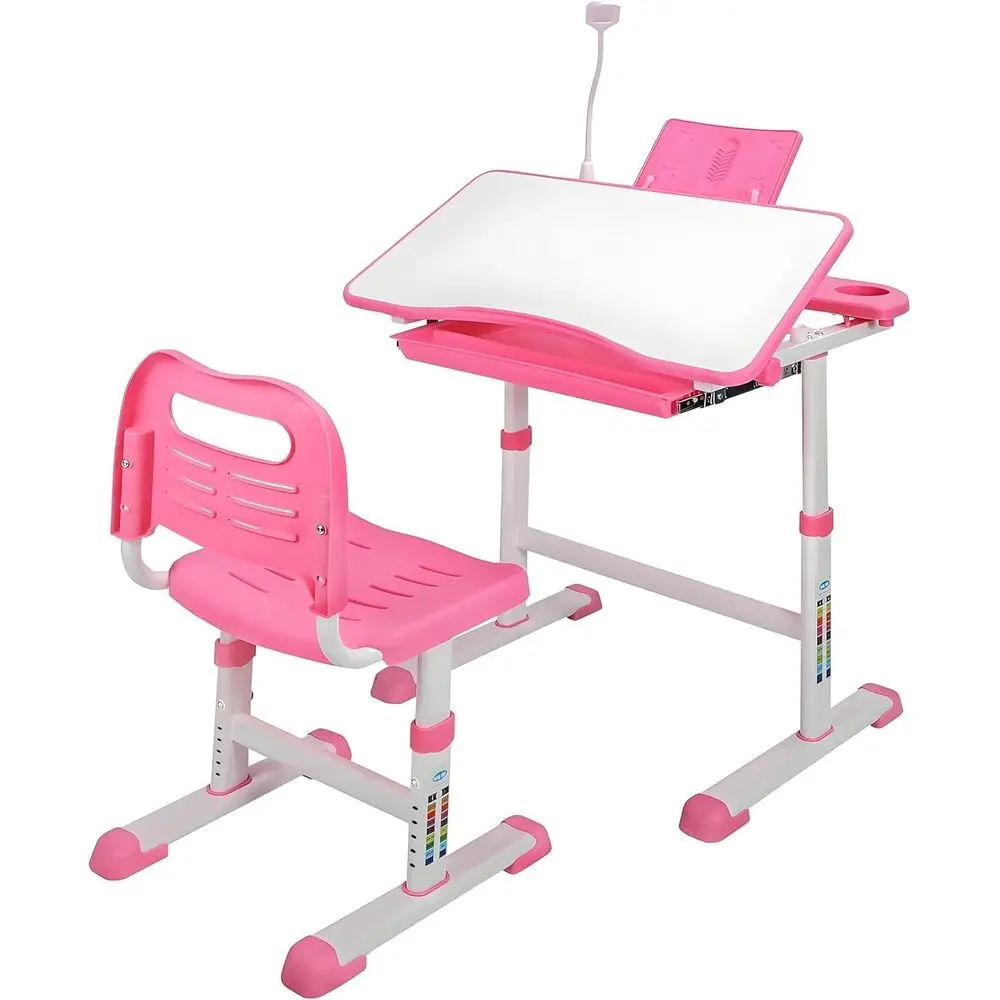 Height-Adjustable Pink Kids Desk Chair Set with LED Light, Cup Holder, Bookstand, and Storage
Height-Adjustable Pink Kids Desk Chair Set with LED Light, Cup Holder, Bookstand, and Storage