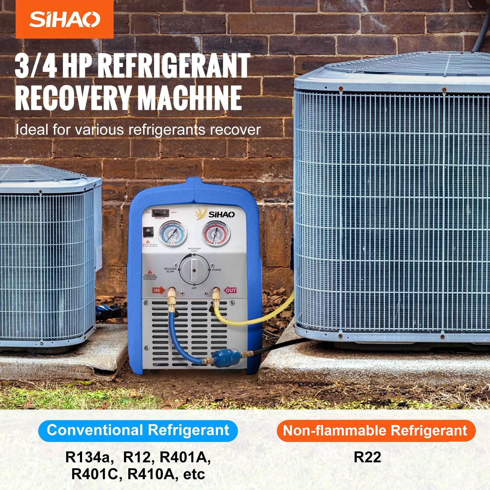 SIHAO 3/4 1HP Refrigerant Recovery Machine Portable AC Recovery Machine Recovery Machine HVAC 1750 RPM for Car Air Conditioning
SIHAO 3/4 1HP Refrigerant Recovery Machine Portable AC Recovery Machine Recovery Machine HVAC 1750 RPM for Car Air Conditioning