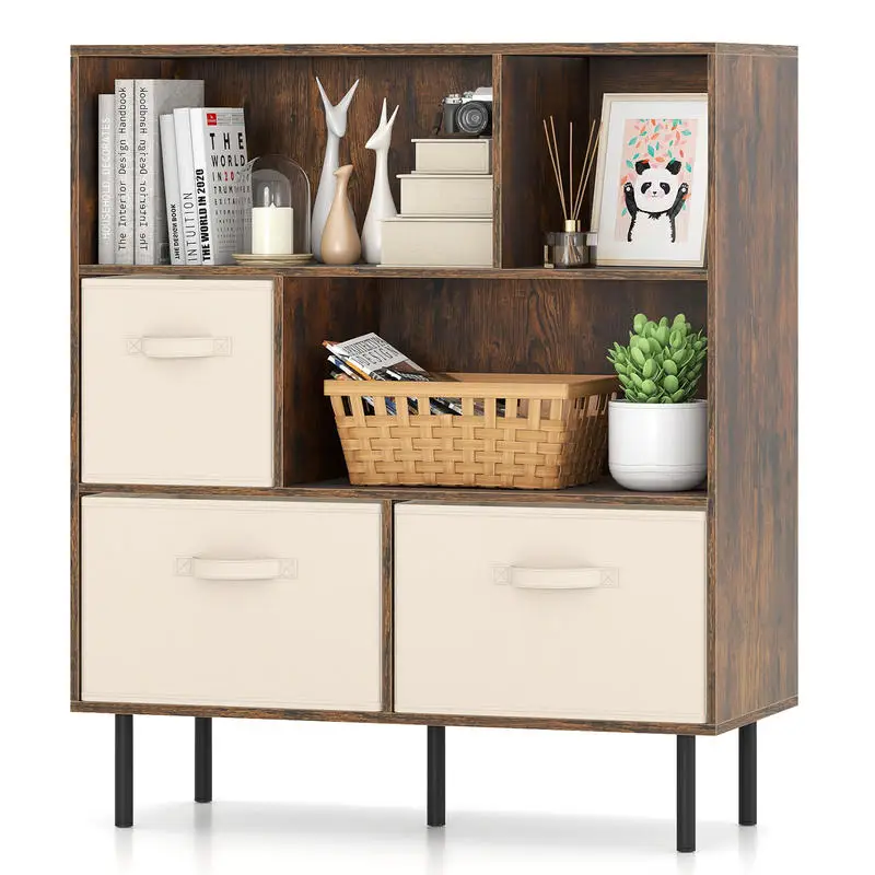 6-Cube Bookshelf with 3 Removable Folding Fabric Drawers for Living Room-Rustic Brown
6-Cube Bookshelf with 3 Removable Folding Fabric Drawers for Living Room-Rustic Brown