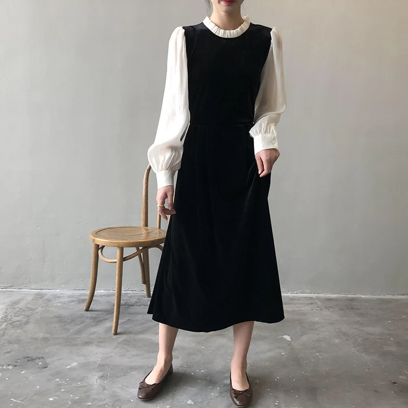 New French Round Neck Waist Women's Dress Patchwork Color Contrast Vintage Hepburn Style Dress C74
New French Round Neck Waist Women's Dress Patchwork Color Contrast Vintage Hepburn Style Dress C74