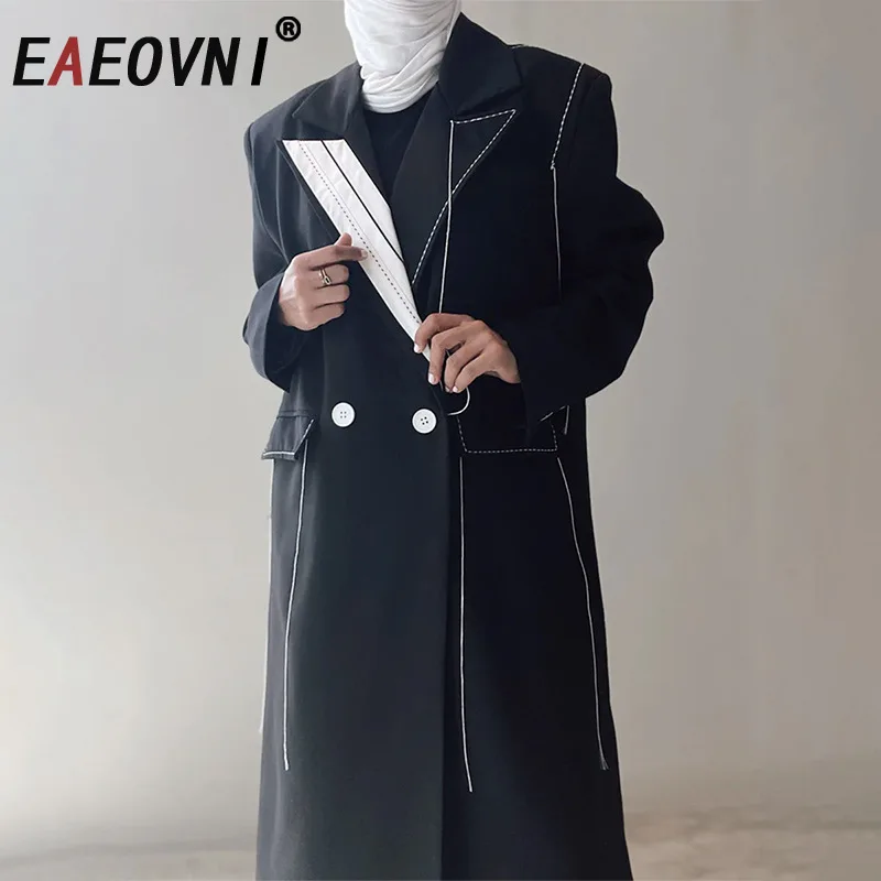 EAEOVNI 2025 контрастный цвет женский длинный костюм пиджак с зубчатым воротником двубортный пиджак модная женская новая одежда 1A464
EAEOVNI 2025 контрастный цвет женский длинный костюм пиджак с зубчатым воротником двубортный пиджак модная женская новая одежда 1A464