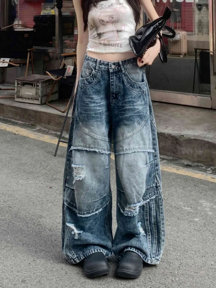 2026 Cyber Y2K Streetwear Washed Blue Baggy Women's Ripped Stacked Jeans Pants For Woman Clothing Straight Gothic Denim Trousers
2026 Cyber Y2K Streetwear Washed Blue Baggy Women's Ripped Stacked Jeans Pants For Woman Clothing Straight Gothic Denim Trousers