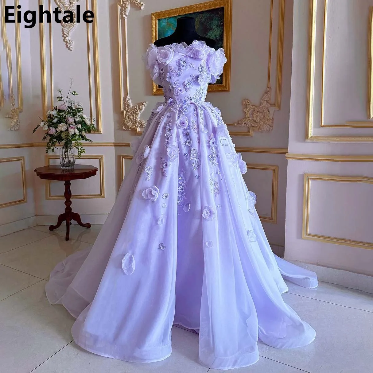 Eightale Lavender Tulle A Line Strapless Evening Dress Prom Party Dress 3D FLowers Women Dubai Formal Gowns Customized
Eightale Lavender Tulle A Line Strapless Evening Dress Prom Party Dress 3D FLowers Women Dubai Formal Gowns Customized