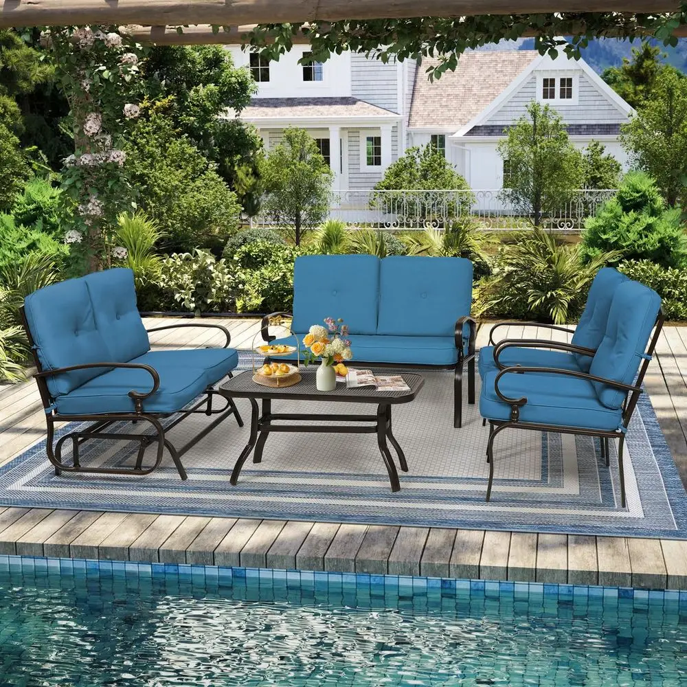 5Piece Outdoor Metal Furniture Sets Patio Conversation Set Wrought Iron Glider, 2 Single Chairs, Loveseat and Coffee Table, Pea
5Piece Outdoor Metal Furniture Sets Patio Conversation Set Wrought Iron Glider, 2 Single Chairs, Loveseat and Coffee Table, Pea
