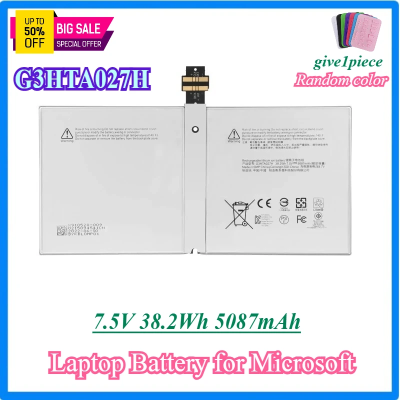 G3HTA027H DYNR01 Laptop Battery for Microsoft Surface Pro 4 Pro4 1724 12.3" Series Tablet DYNRO1 G3HTA026H 7.5V 38.2Wh 5087mAh
G3HTA027H DYNR01 Laptop Battery for Microsoft Surface Pro 4 Pro4 1724 12.3" Series Tablet DYNRO1 G3HTA026H 7.5V 38.2Wh 5087mAh