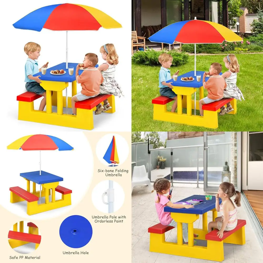 Children's Outdoor Picnic Table Set with Toddler Plastic Benches and Umbrella, Perfect for Backyard Patio Fun
Children's Outdoor Picnic Table Set with Toddler Plastic Benches and Umbrella, Perfect for Backyard Patio Fun