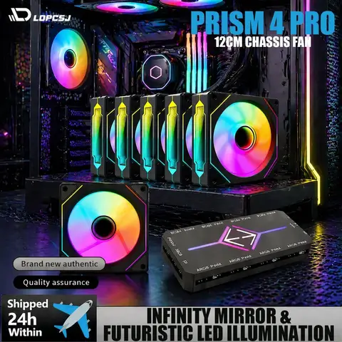 LDPCSJ 6 Pack 12cm 120mm Addressable ARGB Case Cooling Fans 4 Pin PWM Variable Speed 5V 3 Pin A-RGB Light Synchronization Fan Set with Included ARGB Controller Hub High Static Pressure Radiator Fans for ATX Gaming PC Liquid Cooling System Upgrade
