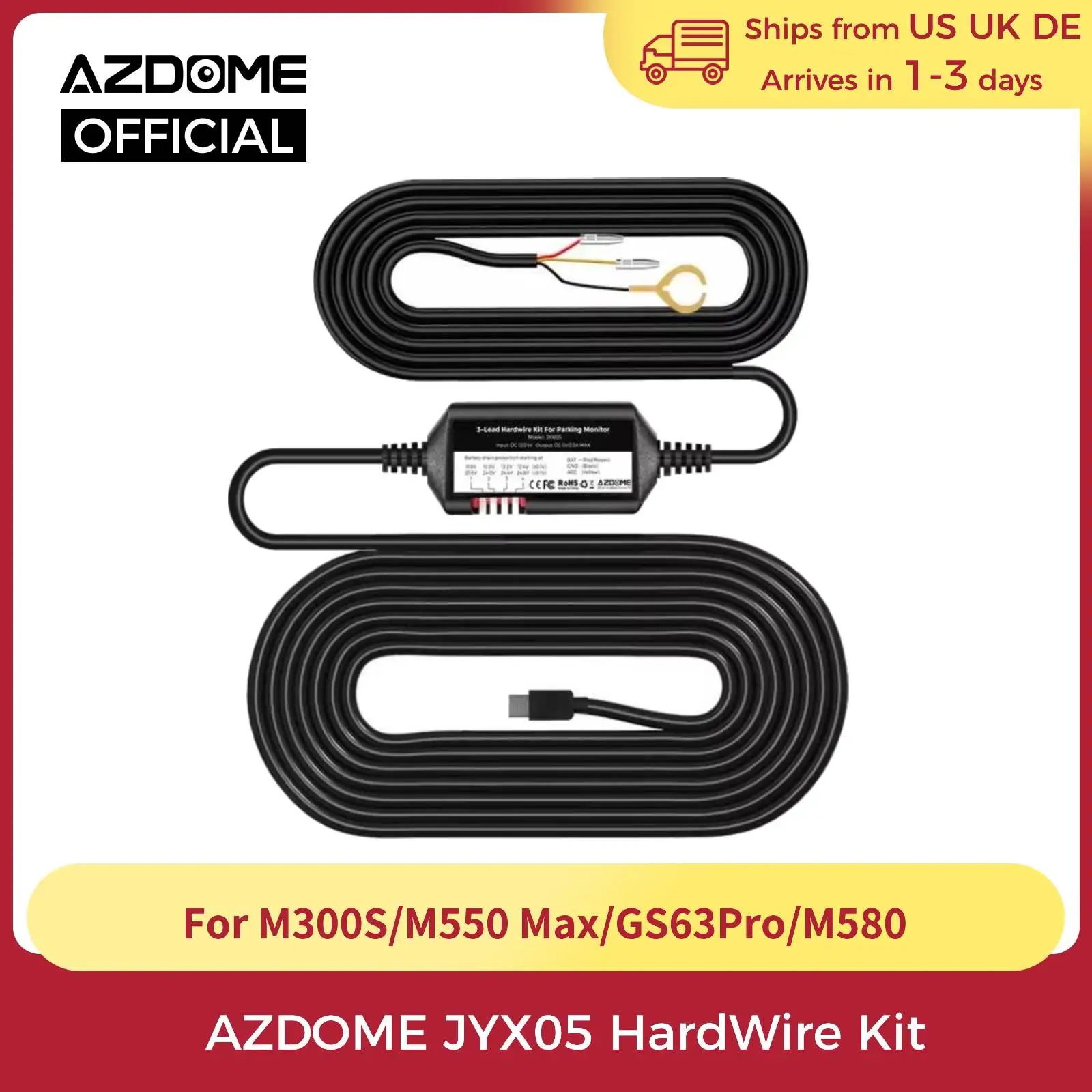 Azdome JYX05 Car DVR Record Hardwire Kit w/ Type-C Port For M300S/GS63Pro/M27/M560/M580 Low Vol Protection 12V-24V in 5V2.5A out
Azdome JYX05 Car DVR Record Hardwire Kit w/ Type-C Port For M300S/GS63Pro/M27/M560/M580 Low Vol Protection 12V-24V in 5V2.5A out