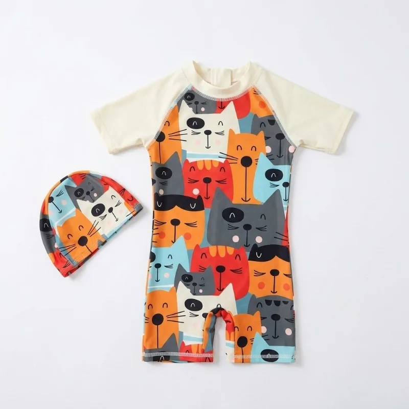 Baby Swimwear Kids Cat Pattern One Piece Swimsuit Summer Short Sleeve Sun Protective Quick Dry Swimming Suit Boys Swimwears
Baby Swimwear Kids Cat Pattern One Piece Swimsuit Summer Short Sleeve Sun Protective Quick Dry Swimming Suit Boys Swimwears