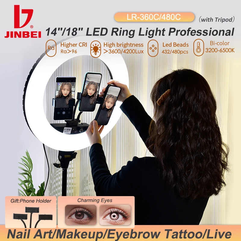JINBEI LR-360C/480C LED Ring Light Professional 14''/18'' Selfie Lamp With Tripod For Photography Makeup Tiktok Youtube Video
JINBEI LR-360C/480C LED Ring Light Professional 14''/18'' Selfie Lamp With Tripod For Photography Makeup Tiktok Youtube Video
