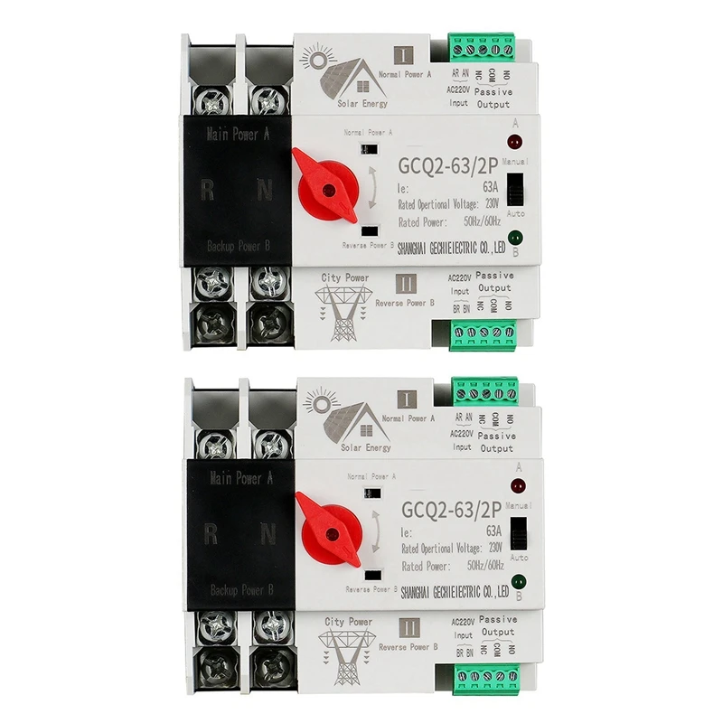 2X Photovoltaic Solar Power ATS Automatic Transfer Switch Din Rail 2P 63A AC220V ATS PV System Power To City Power
2X Photovoltaic Solar Power ATS Automatic Transfer Switch Din Rail 2P 63A AC220V ATS PV System Power To City Power