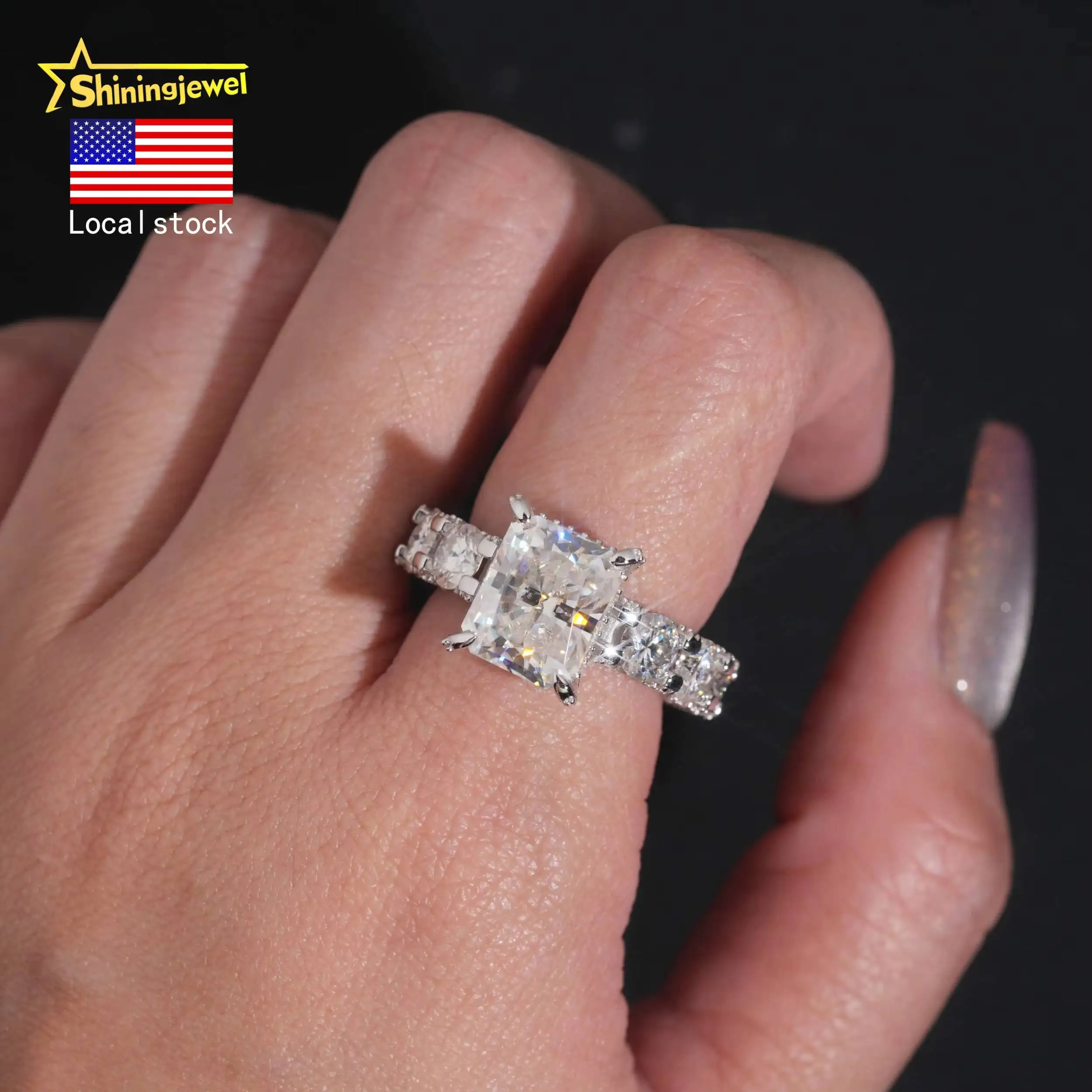 US Warehouse Local Stock Pass Diamond Tester Fine Jewelry 925 Silver VVS Moissanite Raddiant Cut 5ct Wedding Ring Eternity Ring
US Warehouse Local Stock Pass Diamond Tester Fine Jewelry 925 Silver VVS Moissanite Raddiant Cut 5ct Wedding Ring Eternity Ring