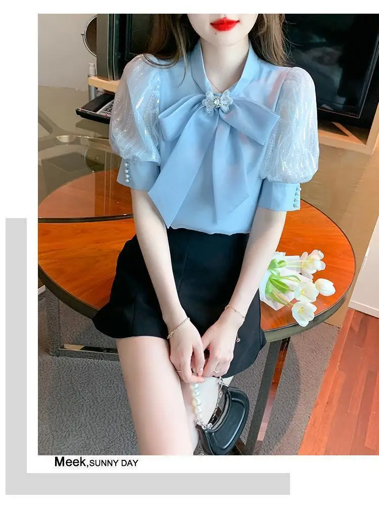 Chiffon Short Sleeve Shirt Women Summer Fashionable Pullover 2025 New Puff Sleeve Top
Chiffon Short Sleeve Shirt Women Summer Fashionable Pullover 2025 New Puff Sleeve Top