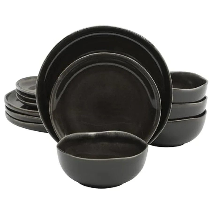 Nardini 12 Piece Service for 4 Plates and Bowls Reactive Glaze Dishes Stoneware Ceramic Dinnerware Set - Black
Nardini 12 Piece Service for 4 Plates and Bowls Reactive Glaze Dishes Stoneware Ceramic Dinnerware Set - Black
