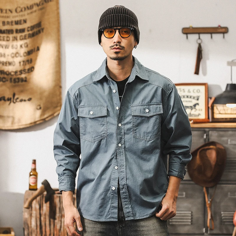 Весенне-осенняя новая мужская рабочая рубашка из чистого хлопка в стиле ретро, свободная синяя рубашка с длинными рукавами для мужчин
Весенне-осенняя новая мужская рабочая рубашка из чистого хлопка в стиле ретро, свободная синяя рубашка с длинными рукавами для мужчин