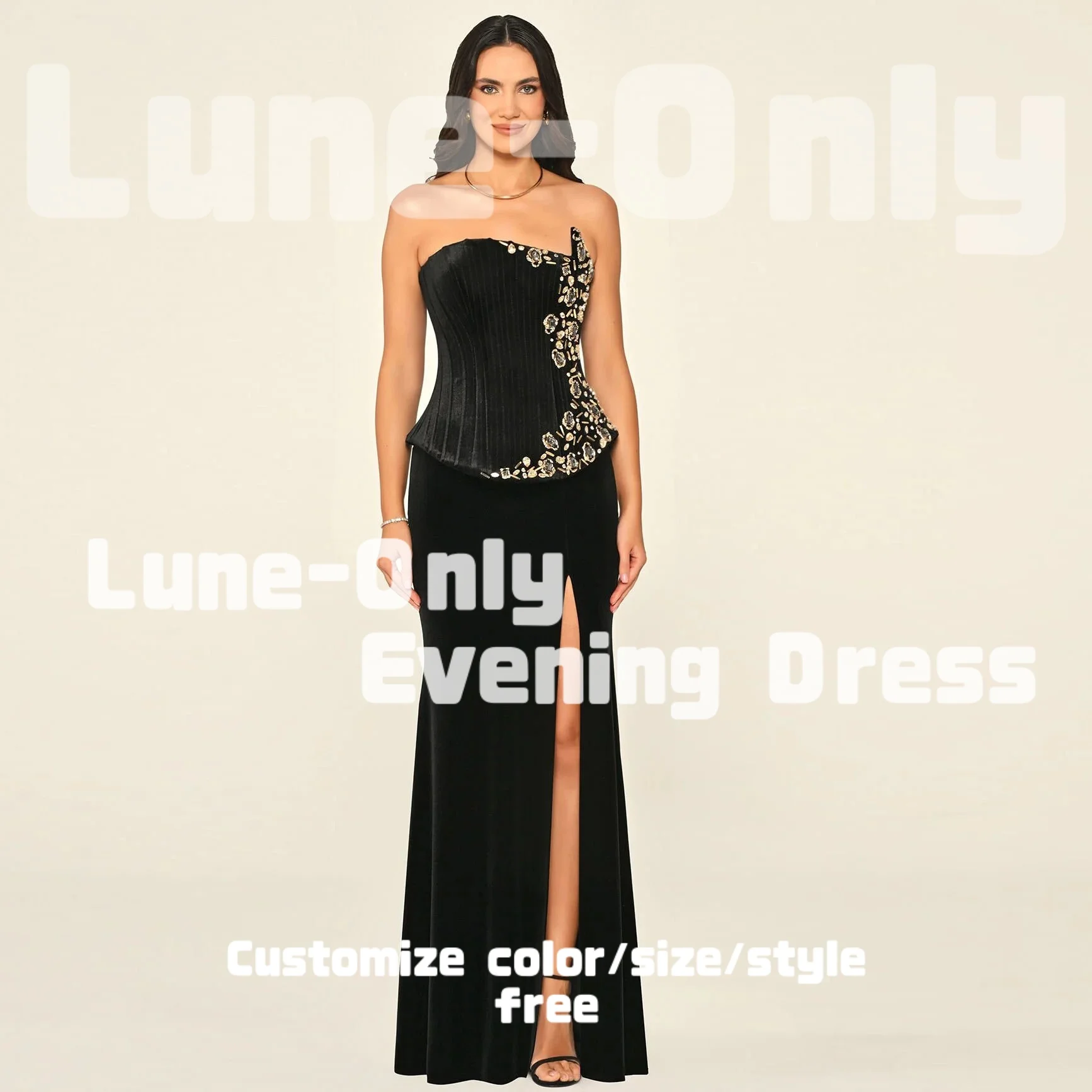 Customized Sleeveless Black Velvet Elegant Women Evening Dresses with Crystal Buttons Beads Formal Prom Dress Party Gown
Customized Sleeveless Black Velvet Elegant Women Evening Dresses with Crystal Buttons Beads Formal Prom Dress Party Gown