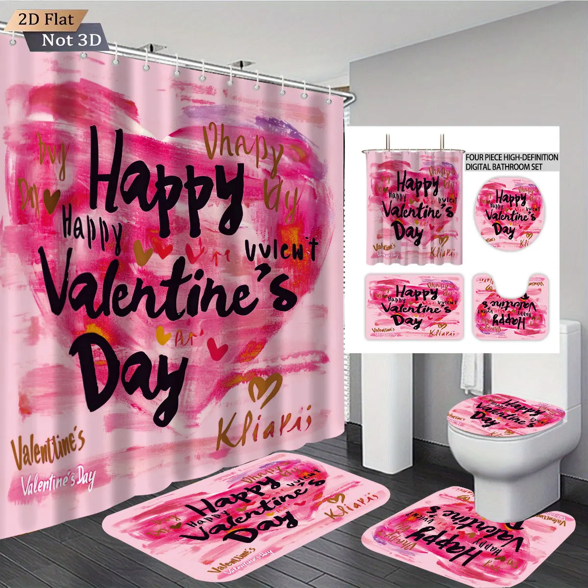 4pcs Valentine's Day Romantic Rose Flower Printed Bathroom Set Waterproof Shower Curtain Floor Mat Toilet Mat U-Shaped Mat
4pcs Valentine's Day Romantic Rose Flower Printed Bathroom Set Waterproof Shower Curtain Floor Mat Toilet Mat U-Shaped Mat