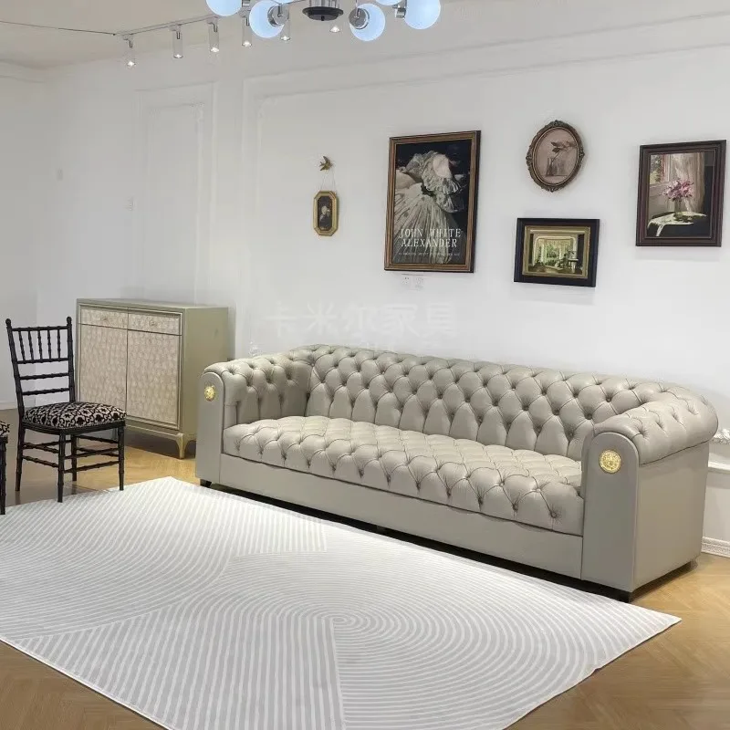 leather sofa first layer cowhide, villa straight row small apartment, living room three people pull button American style
leather sofa first layer cowhide, villa straight row small apartment, living room three people pull button American style