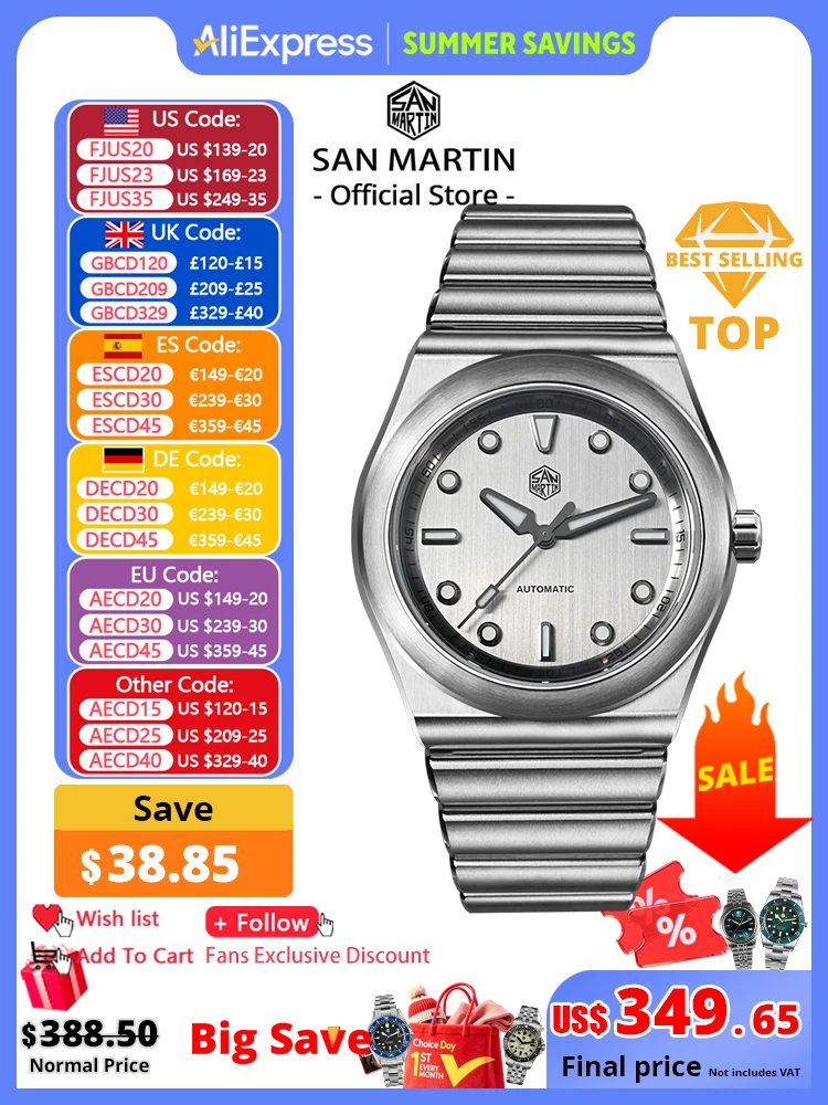San Martin 40mm Men Sports Watch SS Brushed Dial Integrated Bracelet Miyota 90S5 Original Design Automatic Mechanical SN0149
San Martin 40mm Men Sports Watch SS Brushed Dial Integrated Bracelet Miyota 90S5 Original Design Automatic Mechanical SN0149