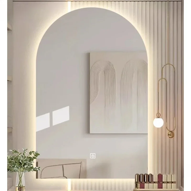 Зеркало для ванной из французского стекла, настенные зеркала для туалетной одежды с сенсорным экраном, роскошные арочные дизайнерские зеркала для спальни 
Зеркало для ванной из французского стекла, настенные зеркала для туалетной одежды с сенсорным экраном, роскошные арочные дизайнерские зеркала для спальни