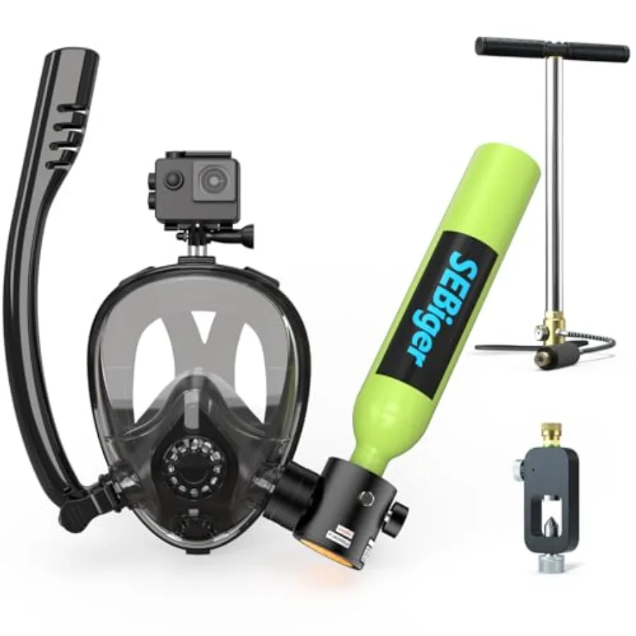 Snorkeling application aluminum alloy black DOT-certified mini scuba tank with full-face snorkel mask for underwater breathing
Snorkeling application aluminum alloy black DOT-certified mini scuba tank with full-face snorkel mask for underwater breathing