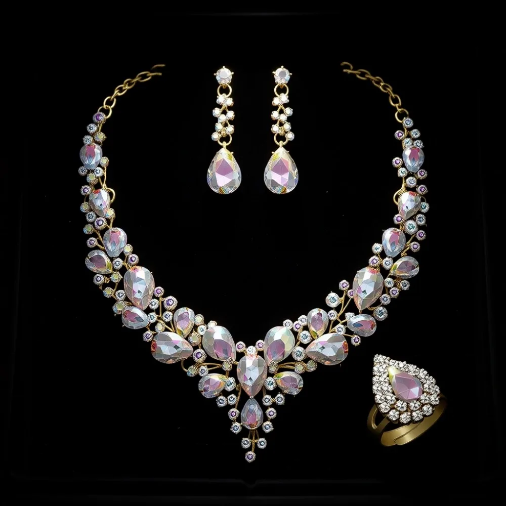 Кристальный свадебный ювелирный набор: колье-капля, серьги, браслет, кольцо для невесты и подружек невесты
Кристальный свадебный ювелирный набор: колье-капля, серьги, браслет, кольцо для невесты и подружек невесты