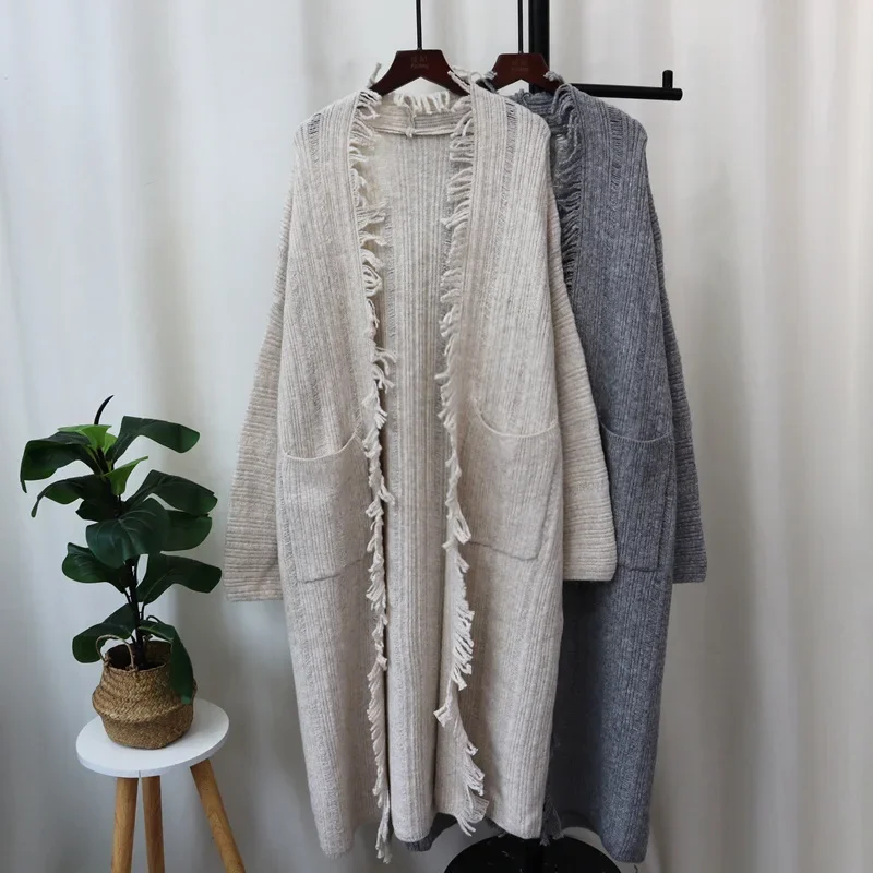 Knitted Sweater Women Tassel Cardigan Solid Long Sleeve Distressed Open Stitch Jumpers Loose Fit High Street Autumn 2024
Knitted Sweater Women Tassel Cardigan Solid Long Sleeve Distressed Open Stitch Jumpers Loose Fit High Street Autumn 2024