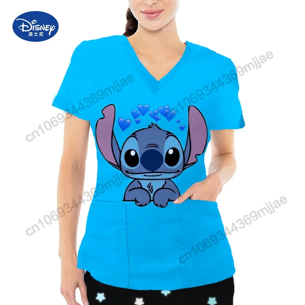 Disney cartoon printed short sleeve T-shirt comfortable nurse uniform 2024 summer V-neck double pocket design women's T-shirt
Disney cartoon printed short sleeve T-shirt comfortable nurse uniform 2024 summer V-neck double pocket design women's T-shirt