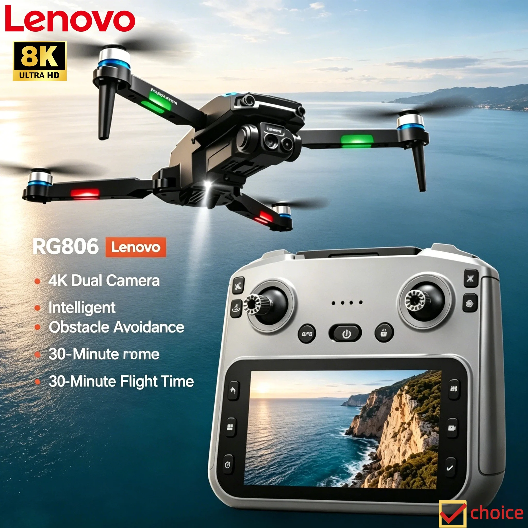 Lenovo RG806MAX 8K GPS Drone Brushless Motor Obstacle Avoidance HD Aerial With 5.6 Screen Remote Control Positioning Toy Gift
Lenovo RG806MAX 8K GPS Drone Brushless Motor Obstacle Avoidance HD Aerial With 5.6 Screen Remote Control Positioning Toy Gift
